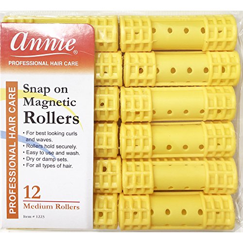 Annie Snap on Magnetic Rollers #1223, 12 Count Yellow Medium 3/4 Inch (2 Pack)