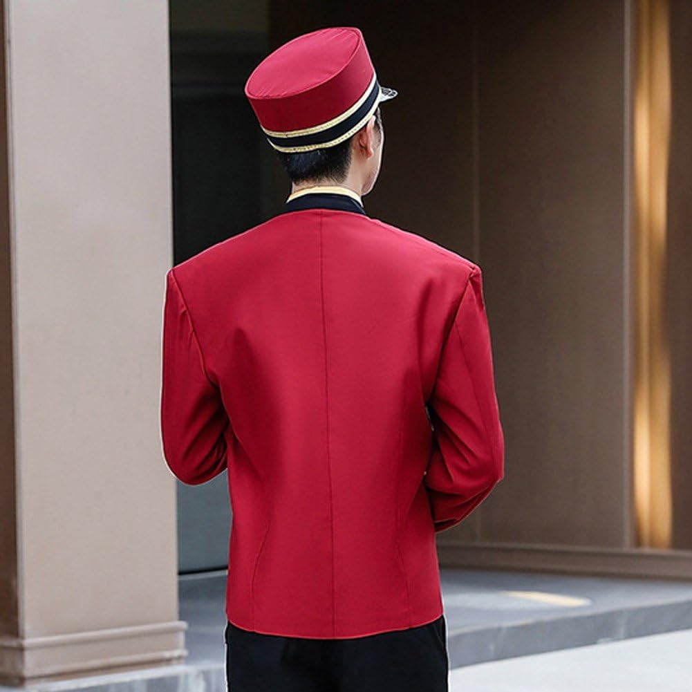 Uniforme De Portier D'hôtel avec Chapeau, Uniforme Rouge Professionnel D'hôtel, Tenue De Réceptionniste, Serveur, Chauffeur, Uniforme De Service À Manches Longues