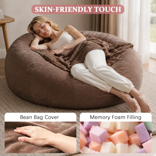 Image of Memory Foam Bean Bag Chair for Adults, 5FT Coffee