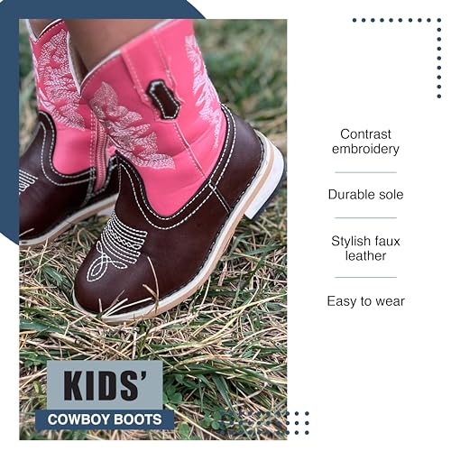 NORTY Unisex Little Kid Cowboy Boots for Girls and Boys - Stylish Faux Leather Cowboy Boots 5