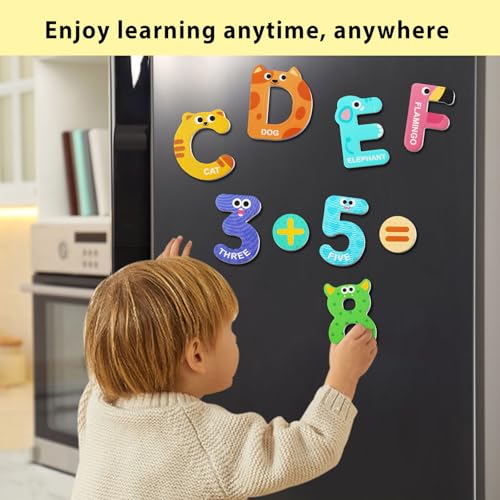 Image of Cocurb 52 Pcs Magnetic Letters &Numbers Fridge Magnets, Colorful | Fridge Magnets for Age 1-3 to Refrigerator, Learning Toys with Colorful Animal ABC Cardboard, 20 Numbers and 6 Math Symbol