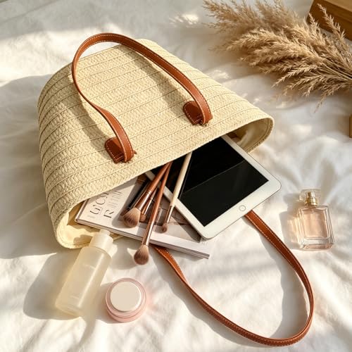 Bolso playero de paja para mujer grande tipo tote miniatura 2