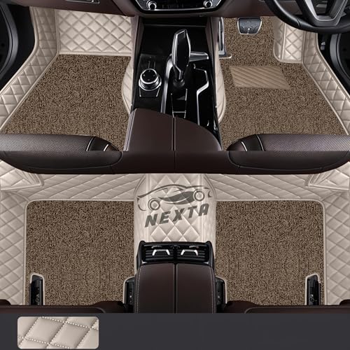 Image of NEXTA Premium Nappa Luxury Leather with Grass Mat Complete Set || 100% Waterproof and Washable||7D Cars Floor Mats for BMW 116D | Color : (Beige)