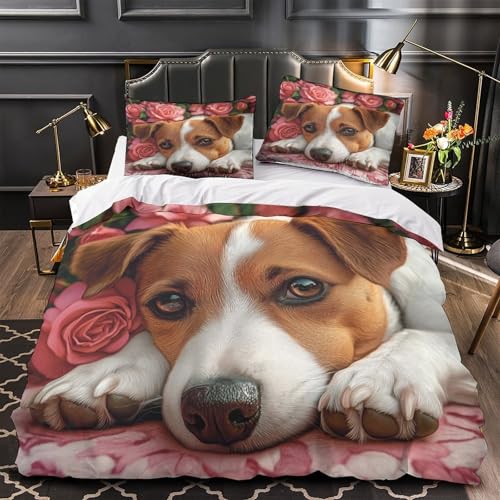 Parure de lit chiot 3D lit simple 135x200cm avec housse de couette fleurs