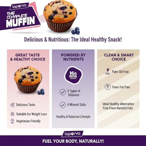 لابيرفا كب كيك كامل - كب كيك بروتين لزيادة العضلات، 16 جرام بروتين - مثالي لزيادة العضلات وإدارة الوزن - بنكهة العنب البري - 113 جرام | وجبة خفيفة غنية بالمغذيات مع الفيتامينات والمعادن - عبوة من 6