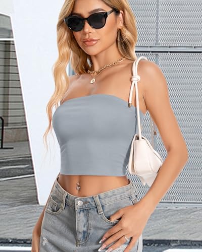 Image of Summer Tube Tops Basic Crop Tops for Women Strapless Tank Bandeau Shirts