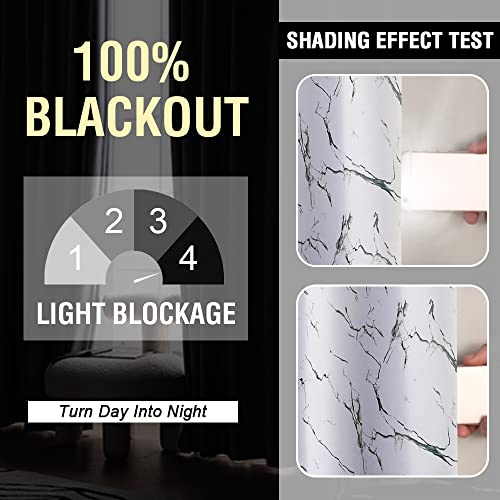 H.versailtex 100% Blackout Curtains 84 Inch Length 2 Panels Set Marble Designs Printed Drapes Thermal Curtains For Bedroom With Black Liner Sound Proof Curtains, Antique Green #TOP2