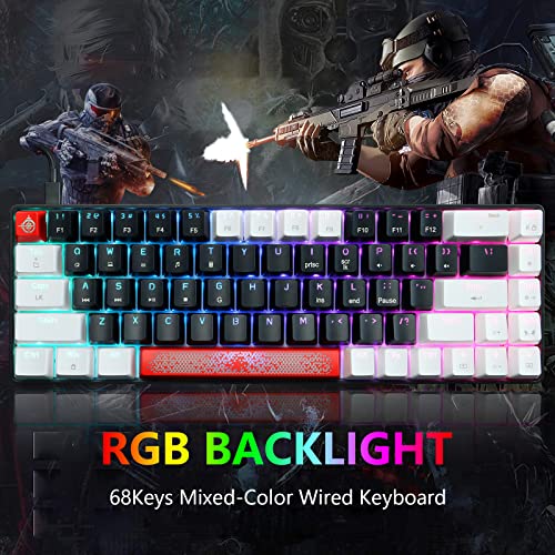 Image of FELICON 60% Wired Mechanical Keyboard, RGB Backlight Compact 68 Key Small Gaming Keyboard All Keys Anti-Ghost, Type-C Waterproof Color Mouse Pad for Windows Laptop PC Mac(Black White & Blue Switch)