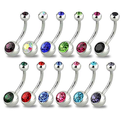 Lot of 12 Double Jeweled Crystal Belly Button Rings 14g 7/16" Length
