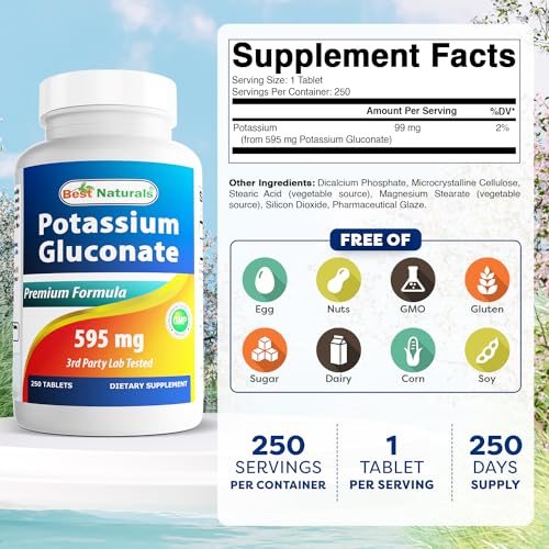 Best Naturals Potassium Gluconate Supplement 595 Mg Tablet, 250Count - Image 3