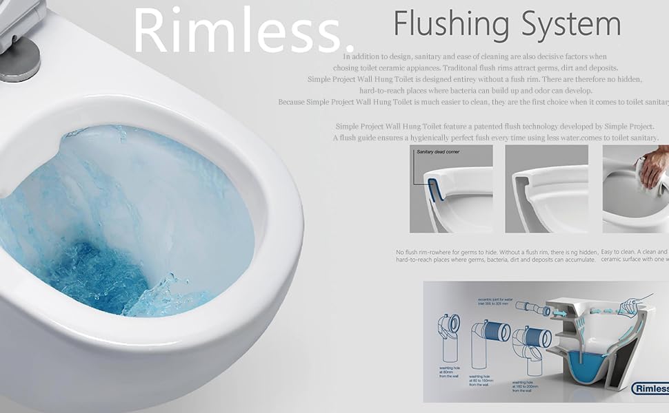 Image of Soyo Ceramic Wall Mounted European Water Closet P Trap /One Piece Western Toilet Commode with Soft Close Seat Outlet is from Wall (Tap)