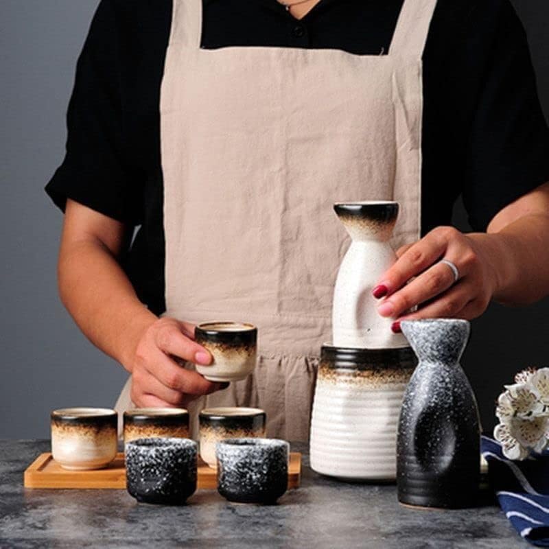 Service à saké en céramique, 3 pièces, Tasse et Bouteille de saké japonaises, Bouteille de saké en céramique, Ensemble de Tasses à saké, Service à saké pour Servir du saké Chaud (C