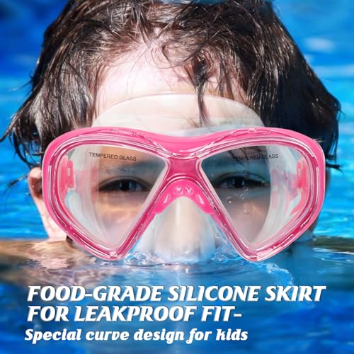 Image of Kids Swim Goggles Snorkel Diving Mask for Boys Girls Ages 5-15, Two-Color Anti-Fog Swimming Goggles with Nose Cover