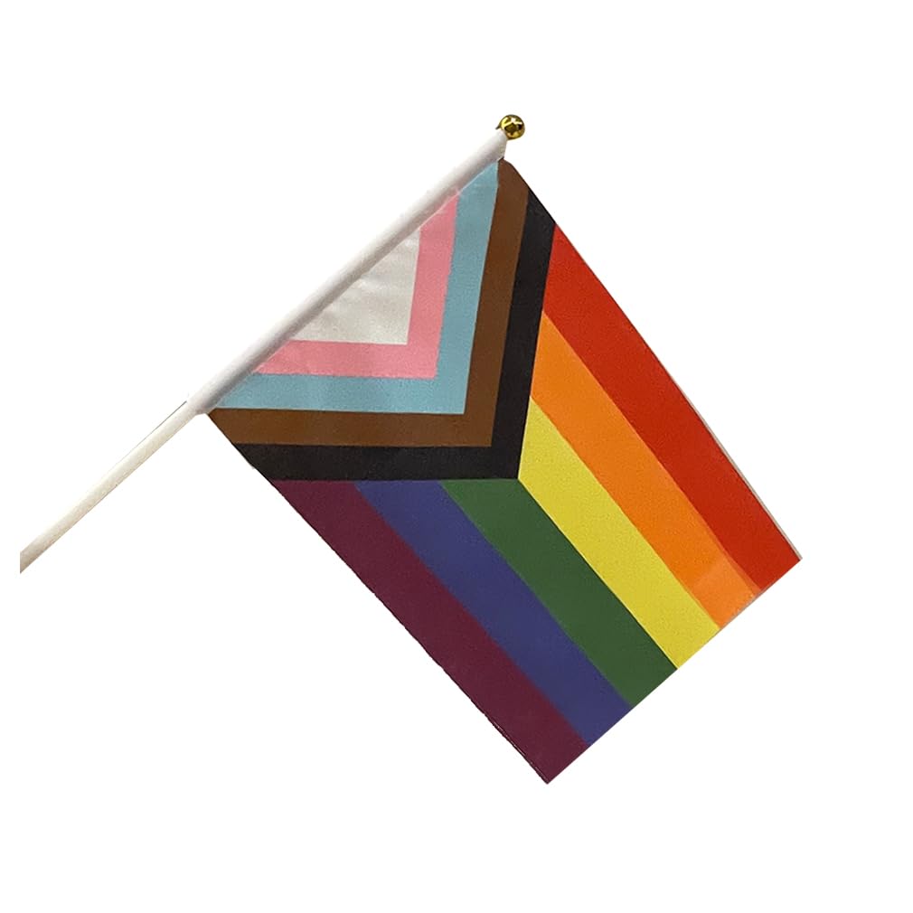 Confezione da 20 piccole bandiere Progress Pride, 21 x 14 cm, bandiere portatili del progresso, mini bandiere gay arcobaleno LGBTQ per parate LGBT all'aperto, decorazioni per feste arcobaleno