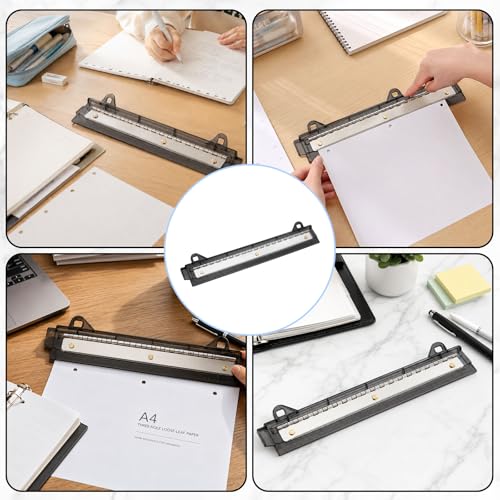 Image of 2 Pcs 3 Hole Puncher for Binder Portable 3 Hole Puncher for Ring Binders with 10 inch Ruler 5 Sheets Capacity for Office and School Supplies (Black)