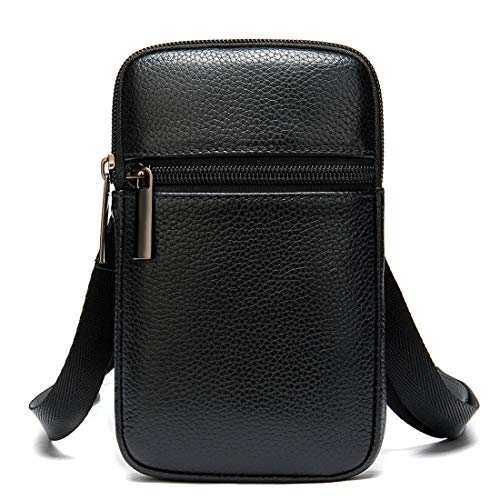 Sac de Ceinture pour Téléphone Portable Homme, Pochette Bandoulière, Petit Cuir Housse de Transport avec Clip, Boucle de Ceinture, Sac à Epaule, Banane