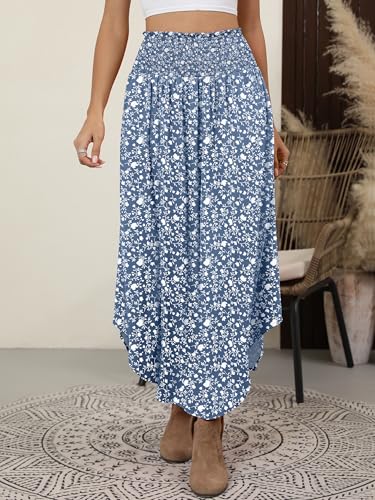 Image of ANRABESS Women's Maxi Skirts Summer Boho Floral High Waisted Flowy Swing Pleated Beach Long Skirt with Pockets