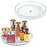 mDesign Plastic Lazy Susan Turntable Food Storage Container for Cabinets, Pantry, Refrigerator, Countertops - Spinning Organizer for Spices, Condiments, Baking Supplies - 9