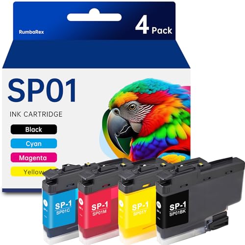 RumbaRex SP01 SP-1 Sublimation Ink Cartridge 4-Pack SP01BKS SP01CS SP01MS SP01YS Replacement for Brother SP01 SP1 Sublimation Ink Cartridge for Thermo Sublimation SP-1 Printer Ink
