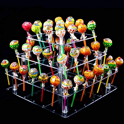 KINJOEK 56 Holes Lollipop Holder 4 Tier Acrylic Cake Pop Stand KINJOEK 56 Holes Lollipop Holder 4 Tier Acrylic Cake Pop Stand
