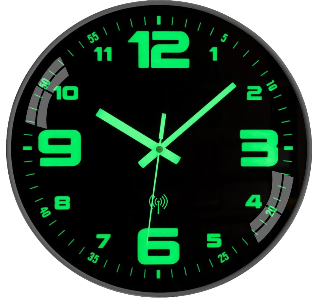 NESIFEE Wanduhr Funkuhr Leuchtend Ohne Tickgeräusche lautlos 25cm groß Vintage schwarz modern kinderzimmer Uhr Wand Wohnzimmer Einfach zu Lesen für Zimmer Zuhause KüChe Schlafzimmer Büro Schule
