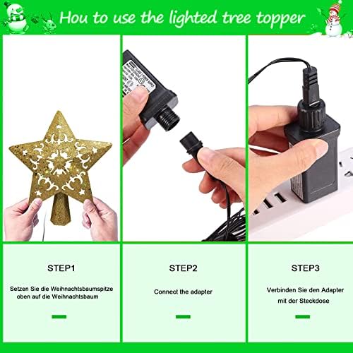 Christmas Tree Topper, Lighted Snow Tree Topper with LED Rotating star effect, 3D Glitter Snowflake Decorations Projector for Indoor Outdoor Christma Tree Decor Decorations (Gold)