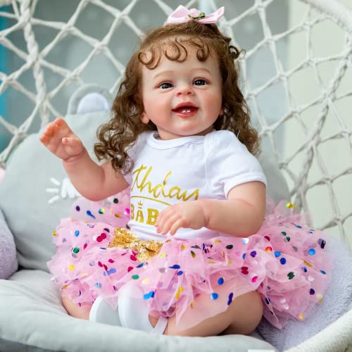 HFSMDM Baby Dolls Reborn Baby Doll 24 Inch Cute Toddler Popular Soft Cuddle Body Doll Best Birthday Set for Girls Age 3+ (Brown Eyes)