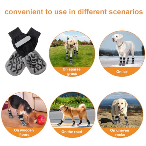 2 Paar/4 Stück Anti-Rutsch-Hundesocken, Doppelseitige Anti-Rutsch Hundesocken mit Verstellbarem reflektierendem Klettverschluss Hundestiefel für den Pfotenschutz von Hunden Innenbereich (Schwarz,XL)
