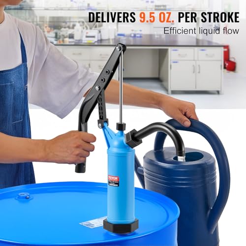 Image of VEVOR Drum Pump, 9.5 oz. Per Stroke, Lever-Action Barrel Pump, Fits 5-55 Gallon Drums with 3-Section Suction Tube Assembly & Hose, Hand Operated, Designed to Transfer Water, Alcohol, Corrosive Liquids