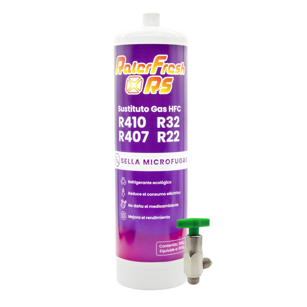 Ralerfresh RS - Gas refrigerante organico per climatizzatore split, equivalente a 950 g, sostitutivo dei gas R410, R32, R407 e R22 (bottiglia + chiave)