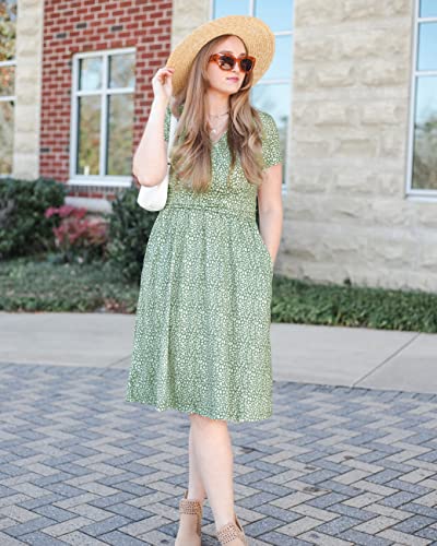 Image of Newshows Womens Summer Short Sleeve Casual Dresses V Neck Floral Vacation Sundress Faux Wrap Midi Dress with Pockets