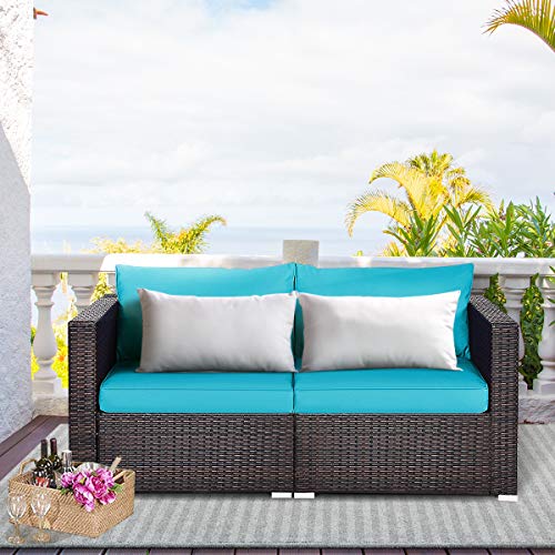 image for Tangkula Wicker Loveseat 2 Piece, Patio Furniture Couch with Removable