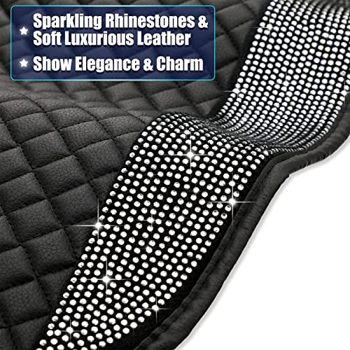6 Pcs Bling Leather Car Seat Cover Rhinestone Seat Cushion For Women(Without Backrest Cover)Front Driver Seat Pad Mat Steering Wheel Cover Bling Car Cup Holder Armrest Cover Fit Most Vehicles (White) #TOP1