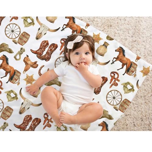 Image of Western Cowboy Baby Blanket for Boys, Horse Theme Toddler Soft Minky Blanket with Double Layer Dotted Backing, Nursery Newborn Baby Crib Receiving My First Rodeo, 30 inchx40 inch