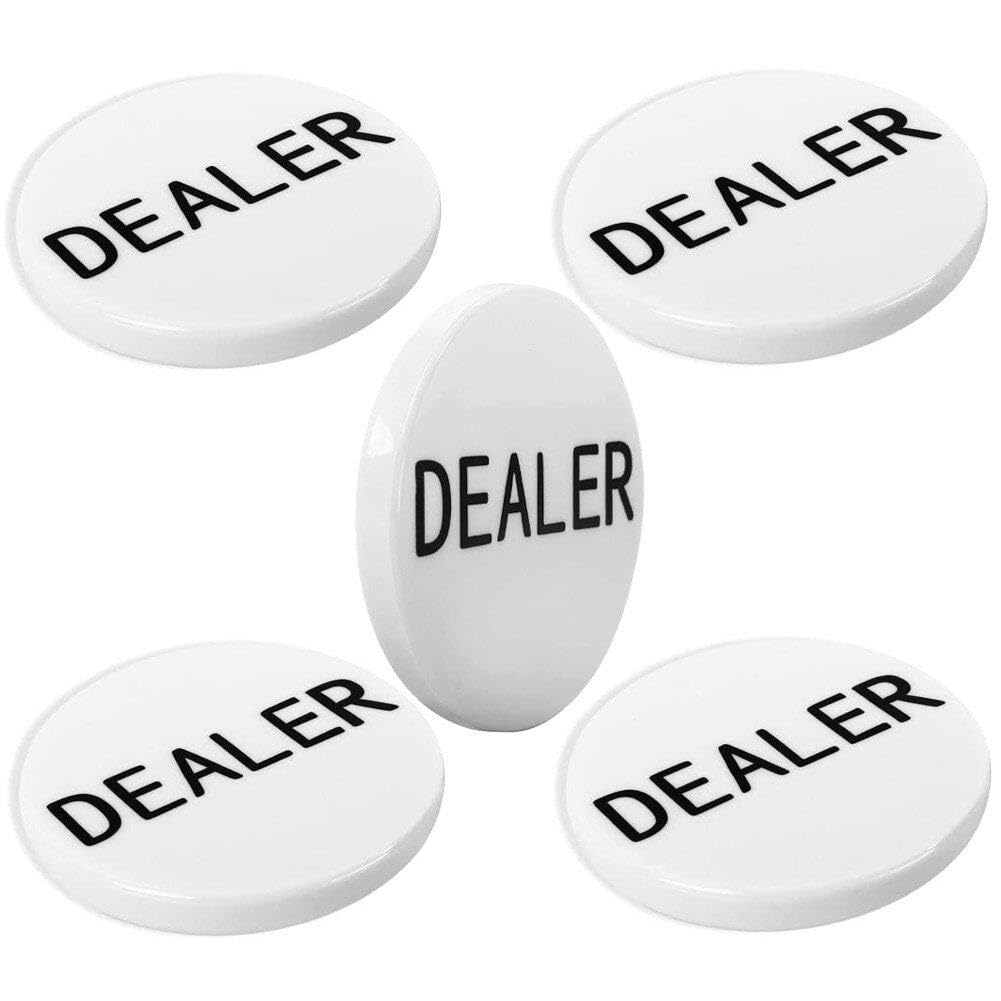 Wudaizhi White 5Pcs Texas Poker Chip Round Chip Small Blind Big Blind Dealer Coin Buttons Game Accessory Waterproof