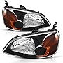 AUTOSAVER88 Headlight Assembly Compatible with 2001 2002 2003 Civic 4-Door Sedan Driver and Passenger Side Black Housing Amber Reflector Clear Lens