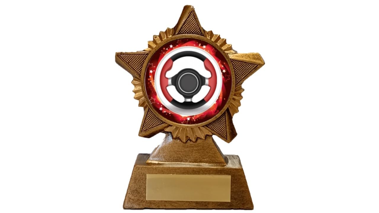Troshow Antique Gold Steering Wheel Trophy Award Premier Star 120Mm Motor Racing Gaming Heavy Resin Free Engraving -Troshow1-Ag-Trd
