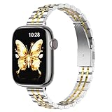 GEARYOU Slim Metall Armband Kompatibel mit Apple Watch Armband 40mm 41mm 42mm(Series 11/10) 38mm,Edelstahl Schlank Ersatzarmbänder für SE iwatch Series 11 10 9 8 7 6 5 4 3 2 1, Damen(Silber/Gold)