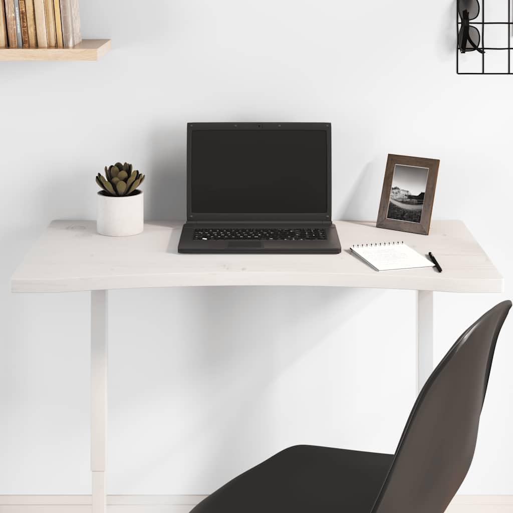 Weiße Schreibtischplatte aus massivem Kiefernholz 80 x 40 x 2,5 cm mit Naturkante, für schreibtischzubehör, tischgestell, tischbein, büro, homeoffice, arbeitszimmer, kabelmanagement