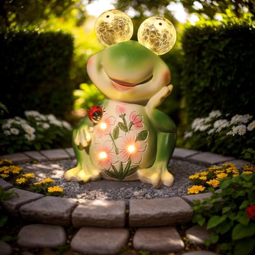 ASTRAEUS Solar Frog Statue Garden Light Figurine Outdoor Decor with 5 LED Lights Lawn Decor Statue Unique Christmas Birthdays Housewarming Gift for Patio Balcony Yard