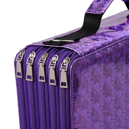 Image of Large Capacity Colored Pencil Case - 500 Slots PU leather with Zipper Closure Portable Organizer for Watercolor Pencils Ideal for Artists(Purple)