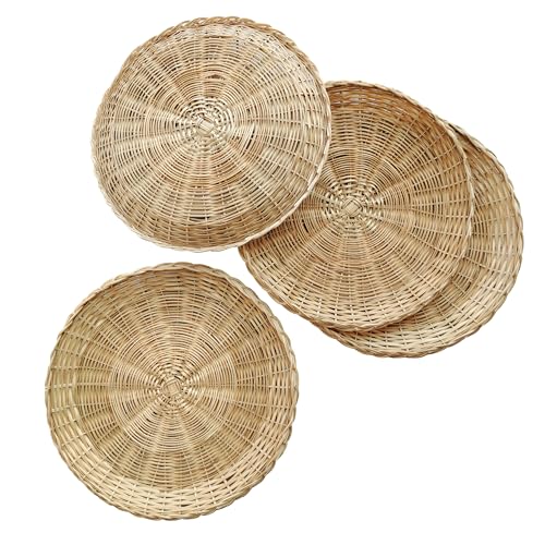 10in Handmade Wicker paper Plate Holder, Heavy Duty Charger Plates for Dinner Plates, Set of 4 Reusable Bamboo Paper Plate Holders for Home Party Daily Dining Picnic