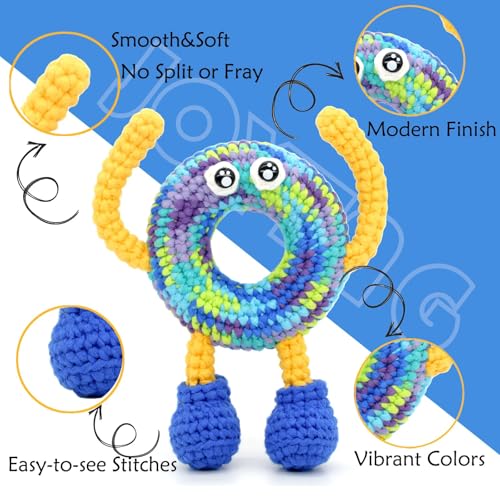 Image of 3 Pack Rainbow Beginner Crochet Yarn for Crocheting Knitting Multicolor Cotton Crochet Yarn for Beginners with Easy-to-See Stitches Cotton-Nylon Blend Easy Yarn for Beginners(Neon Green Blue)