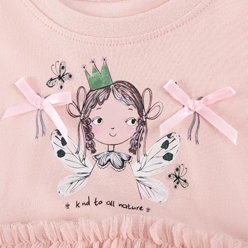 Image of Girls Cotton Long Sleeve Casual Cartoon Appliques Striped Jersey Dresses