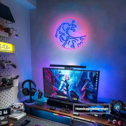 Image of Sunset Sunrise Neon Sign Dimmable Wave Neon Signs for Wall Decor Room Decor Bedroom Office Bar Birthday Party Christmas(Blue Red)