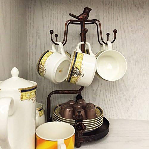 Creation Core Vintage Bronze Iron Coffee Cup Holder Storage Premium Rustic Tea Mug and Saucer Display Rack Holds 6 Cups image 4
