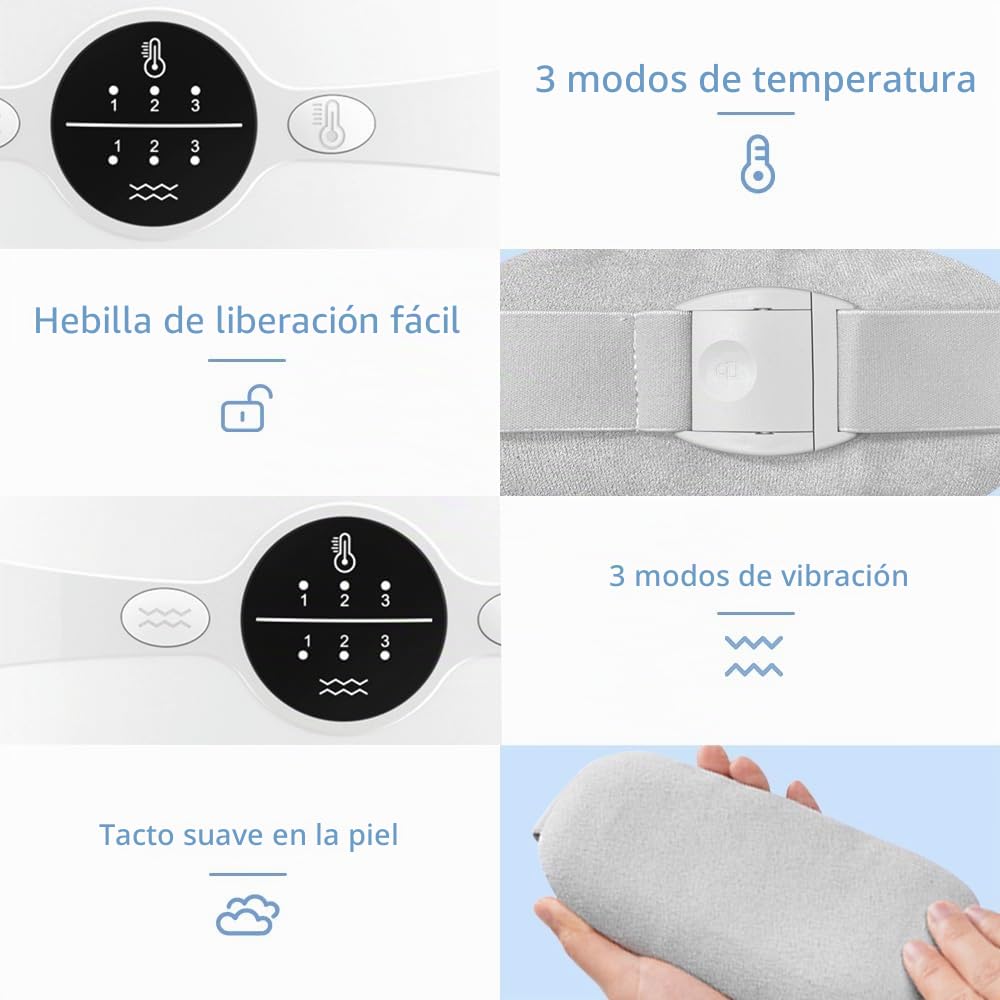 Almohadilla térmica menstrual Cinturón de Calentamiento Eléctrico USB para el Vientre 3 Niveles de Calor y 3 Modos de Masaje,Soporte de Espalda Calentado para Alivio Dolor Menstrual