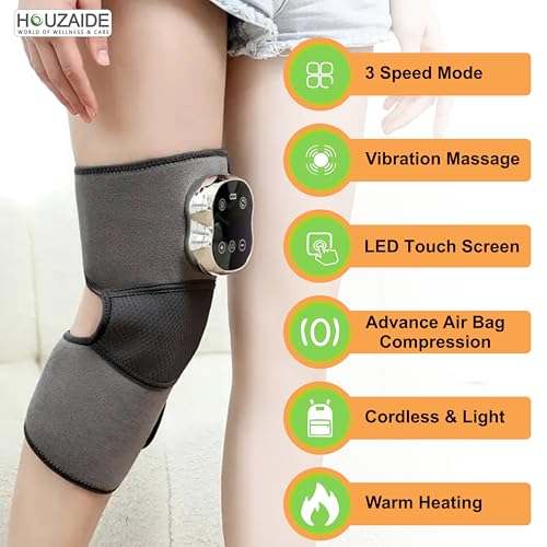 Image of HOUZAIDE Knee Massager for Joint Pain Relief, Advanced 7-Level Heating, 3 Level Air Compression & 3 Modes Vibration, Knee Pain Relief Enhanced Recovery for Knees & Joints with Orthozen Roll-on | Raksha Bandhan Gift Option
