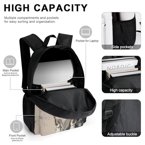 3-in-1 Backpack Combination Set Hand Drawn Sketch Corgi Print 3Pcs Backpack Sets Travel Daypack with Lunch Bag And Cosmetic Bag4