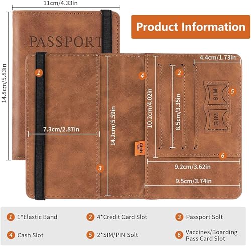 Image of Durable Leather Wallet Passport Travel Wallet Multiple Compartments for Efficient Organization Slots Document Holder for Men and Women Travel Accessories (Brown)